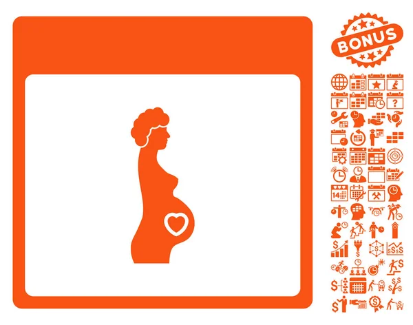Icône vectorielle plate de page de calendrier de femme enceinte avec le boni — Image vectorielle