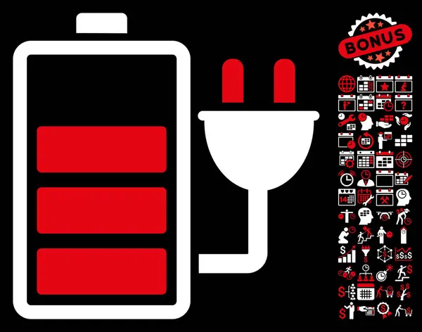 Chargez l'icône de batterie avec le bonus — Image vectorielle