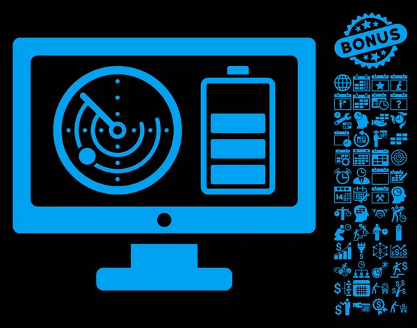 Радар батареи контроля значок монитора с бонусом — стоковый вектор