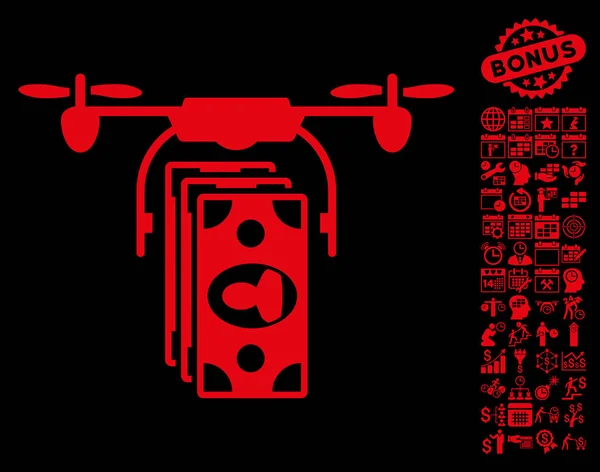 Ícone de pagamento das notas do drone com bônus — Vetor de Stock