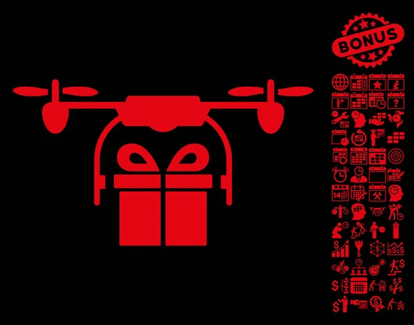Ícone da entrega do presente do drone com bônus — Vetor de Stock