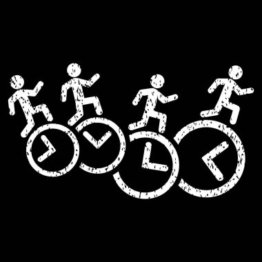 Saatler grenli doku simgesinin üzerine çalışan erkekler