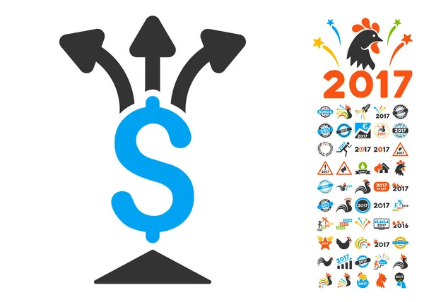 Icono de dinero compartido con símbolos de bonificación de año 2017 — Archivo Imágenes Vectoriales