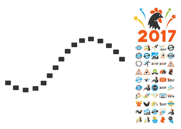 Icono de línea de función punteada con pictogramas de bonificación de año 2017 — Archivo Imágenes Vectoriales