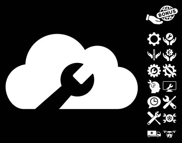 Icona vettoriale degli utensili a chiave nuvolosa con bonus strumenti — Vettoriale Stock