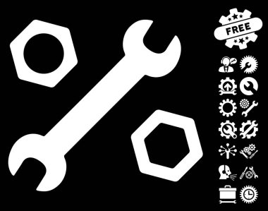 İngiliz anahtarı ve araçları Bonus ile fındık vektör simgesi