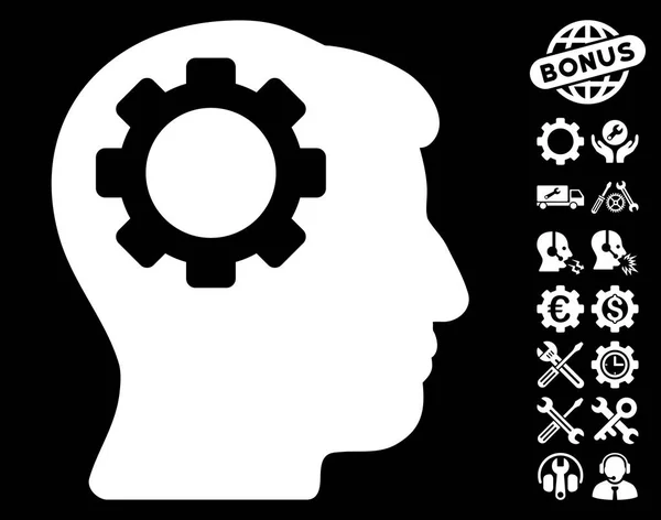 Icono del vector del engranaje cerebral con bonificación de herramientas — Vector de stock