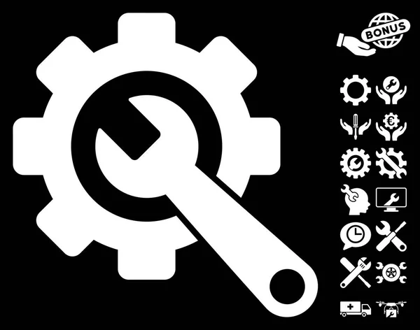 Icono de vector de engranaje y llave inglesa con bonificación de herramientas — Archivo Imágenes Vectoriales