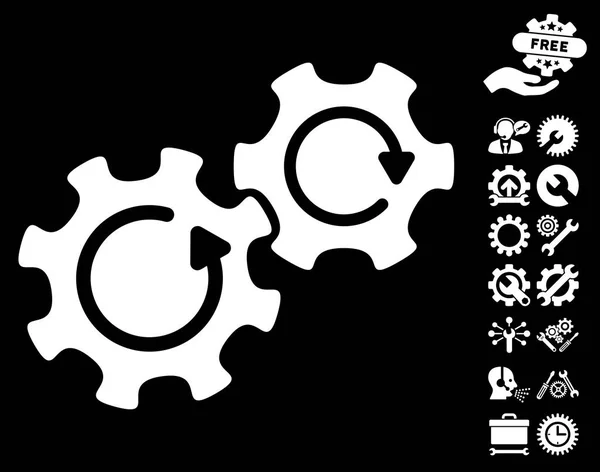 Icône vectorielle de rotation des engrenages avec bonus d'outils — Image vectorielle