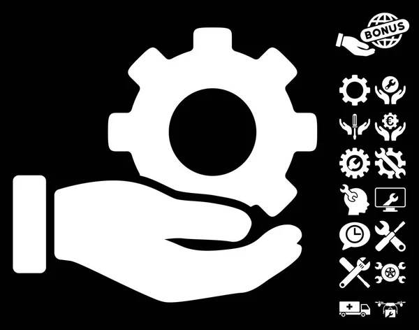 Icono de vectores de mano de servicio de engranajes mecánicos con bonificación de herramientas — Archivo Imágenes Vectoriales