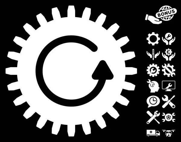 Girar Cog Vector icono con herramientas de bonificación — Archivo Imágenes Vectoriales