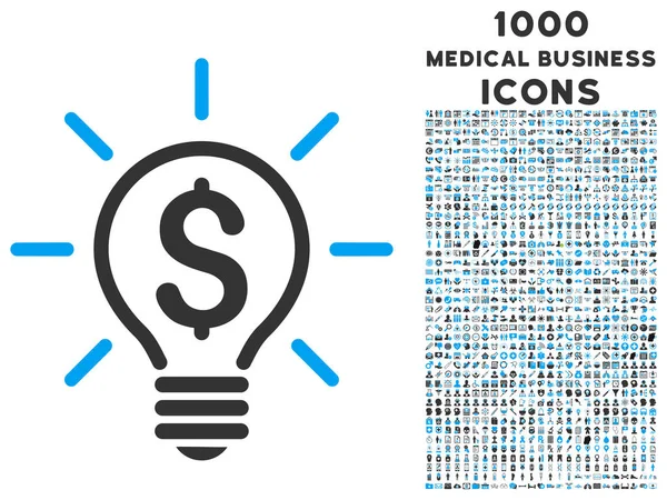 Preissymbol für elektrisches Licht mit 1000 medizinischen Geschäftssymbolen — Stockvektor