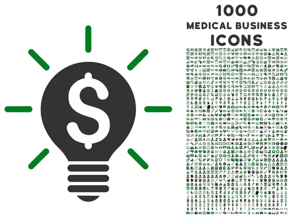 Geschäftsidee Glühbirnen-Symbol mit 1000 medizinischen Business-Ikonen — Stockvektor