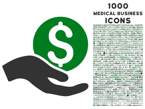 Икона "Пожертвование денег" с 1000 иконами медицинского бизнеса — стоковый вектор