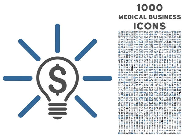 Geschäftsidee Glühbirnen-Symbol mit 1000 medizinischen Business-Ikonen — Stockvektor