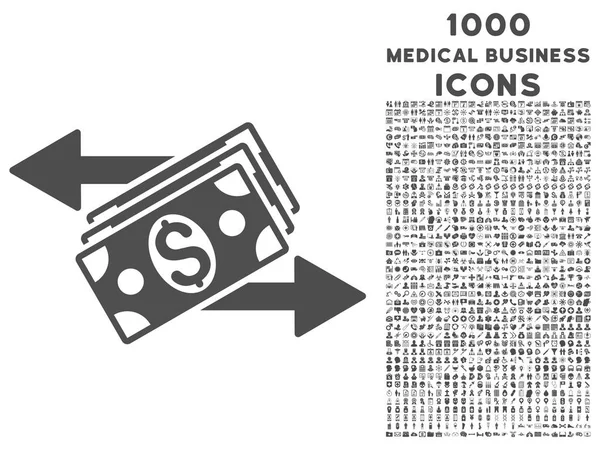 Dollar-Banknoten Zahlungssymbol mit 1000 medizinischen Geschäftssymbolen — Stockvektor