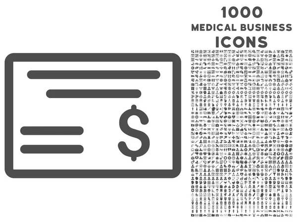 Dollarscheck-Ikone mit 1000 medizinischen Business-Ikonen — Stockvektor