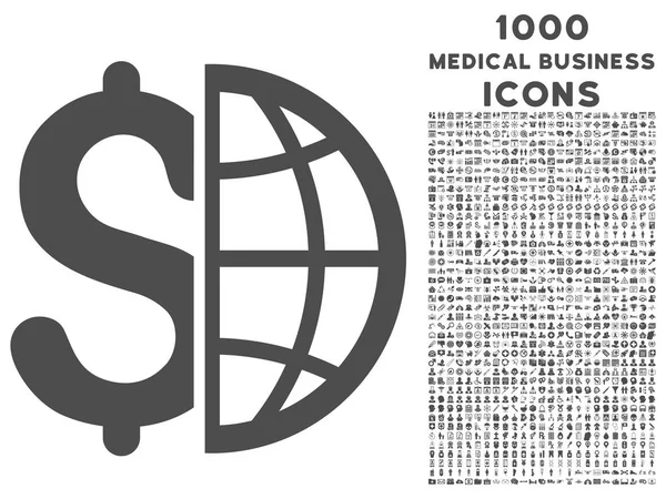 Глобальная бизнес-икона с 1000 медицинскими бизнес-иконами — стоковый вектор
