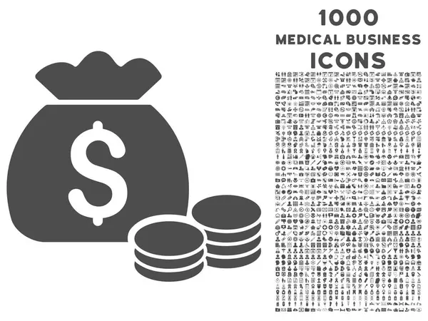Geldbeutel-Ikone mit 1000 medizinischen Business-Ikonen — Stockvektor