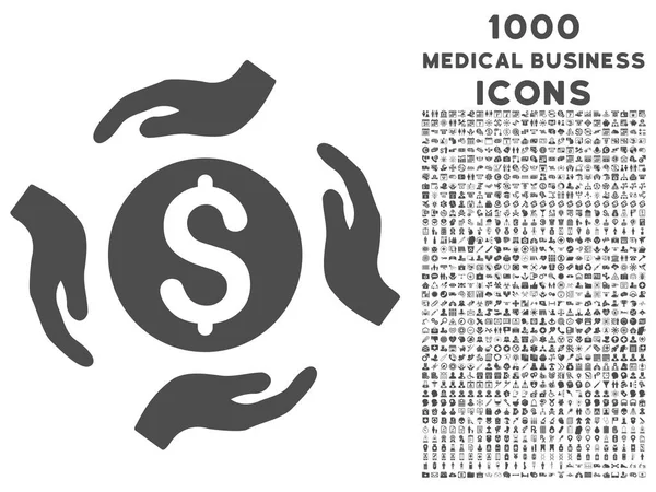Икона "Деньги за руки" с 1000 иконами медицинского бизнеса — стоковый вектор