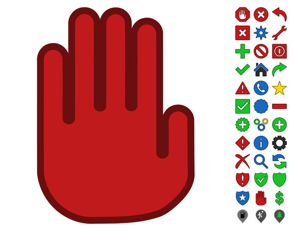 Stop Hand Symbol With Toolbar Icon Set