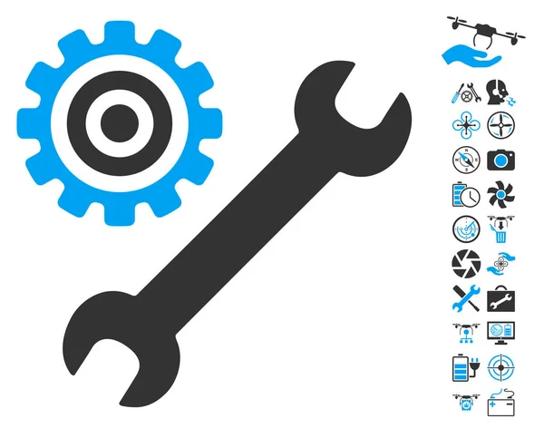 Strumenti di servizio Icona con Air Drone Strumenti Bonus — Vettoriale Stock