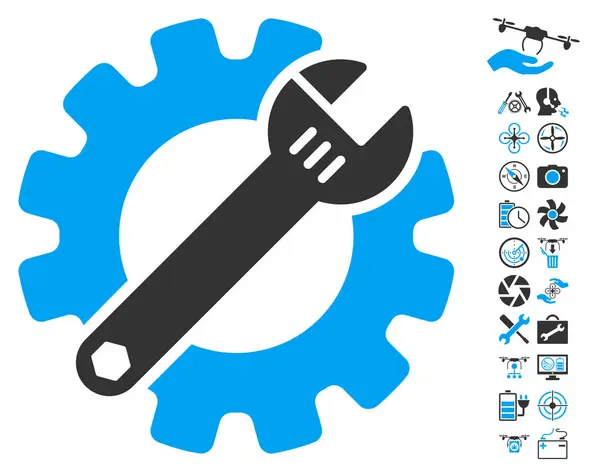 Ícone de ferramentas de serviço com bônus de ferramentas de drone de ar — Vetor de Stock