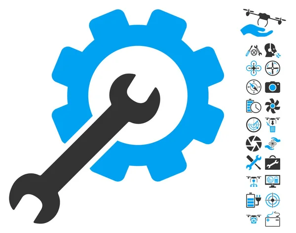 Setup-Tools Symbol mit Luft-Drohnen-Tools Bonus — Stockvektor