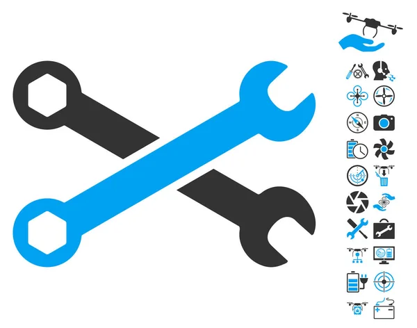 Schraubenschlüssel-Symbol mit Copter Tools Bonus — Stockvektor