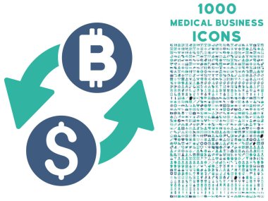 1000 dolar Bitcoin Exchange simgesiyle tıbbi iş ikonları/simgeleri