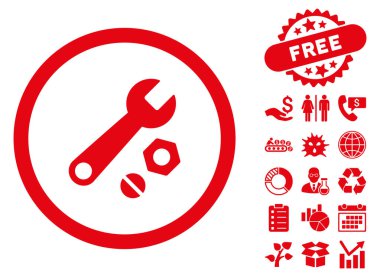 Bonus ile İngiliz anahtarı ve fındık düz vektör simgesi