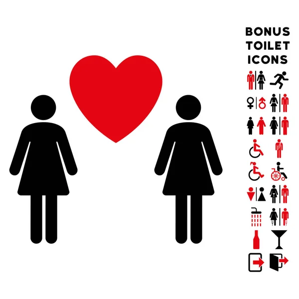 Lesbi liefde paar platte Vector Icon en Bonus — Stockvector