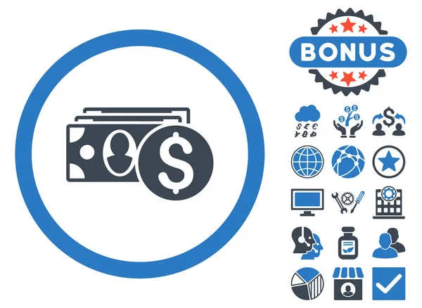 Glifo plano en efectivo icono con bono —  Fotos de Stock
