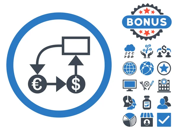 Valuta Flow diagram lapos karakterjel ikon bónusz — Stock Fotó