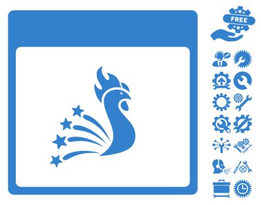 Bonus ile şenlikli horoz takvim sayfa vektör simgesi