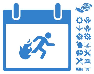 Bonus ile yangın tahliye adam takvim gün vektör simgesi