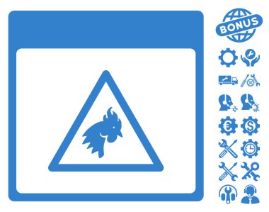 Bonus ile horoz tehlike takvim sayfası vektör simgesi