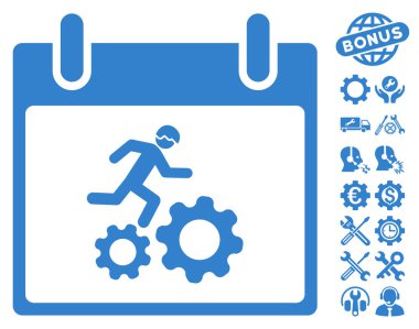 Bonus ile çalışan işçi takvim gün vektör simgesi