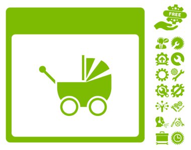 Bonus ile bebek arabası takvim sayfası vektör simgesi