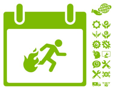 Bonus ile yangın tahliye adam takvim gün vektör simgesi