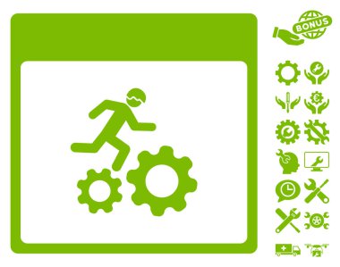 Bonus ile çalışan işçi takvim sayfa vektör simgesi