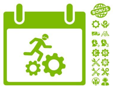 Bonus ile çalışan işçi takvim gün vektör simgesi