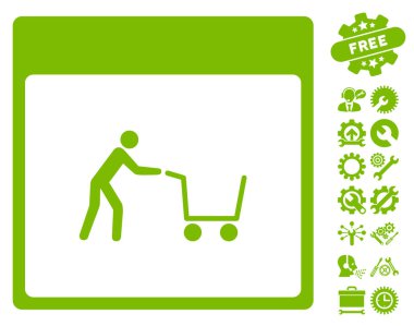 Bonus ile alışveriş sepeti takvim sayfası vektör simgesi