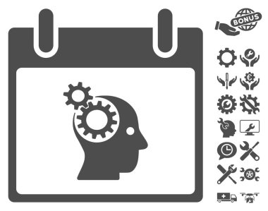 Bonus ile beyin Gears takvim gün vektör simgesi