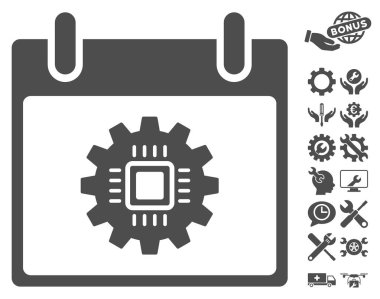 Bonus ile çip dişli takvim gün vektör simgesi