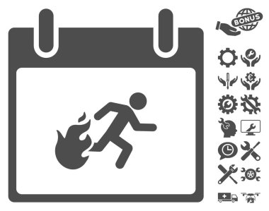 Bonus ile yangın tahliye adam takvim gün vektör simgesi