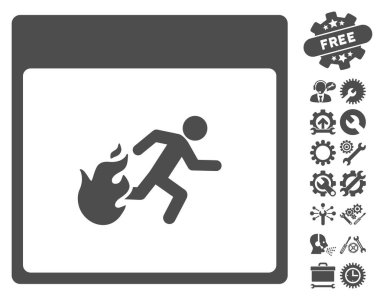 Bonus ile yangın tahliye adam takvim sayfa vektör simgesi