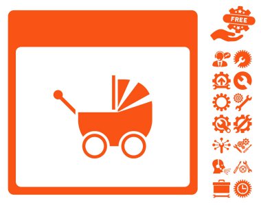 Bonus ile bebek arabası takvim sayfası vektör simgesi