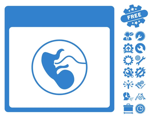 Icône vectorielle humaine de page de calendrier d'embryon avec le boni — Image vectorielle