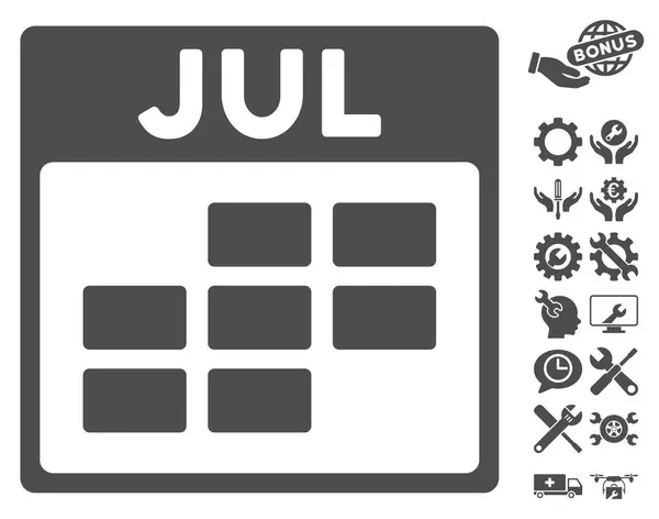 Juillet calendrier grille vectorielle icône avec bonus — Image vectorielle